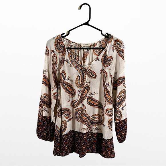 Lucky Brand White Orange Blue Paisley Print Relaxed Fit Tunic Blouse - Picture 1 of 9